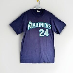 VTG Ken Griffey Jr #24 Seattle Mariners Majestic Blue T-Shirt Single Stitch Sz L